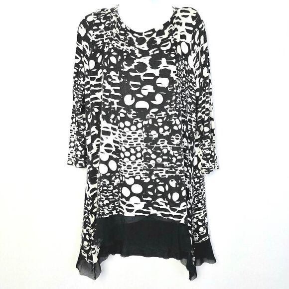 Cupio Black White Abstract Print Tunic Top XL - Picture 1 of 7